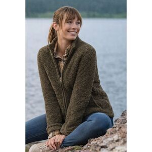 Natural Reflections Dark Army Green Sherpa Fleece Zip Up Jacket Soft Cozy XL